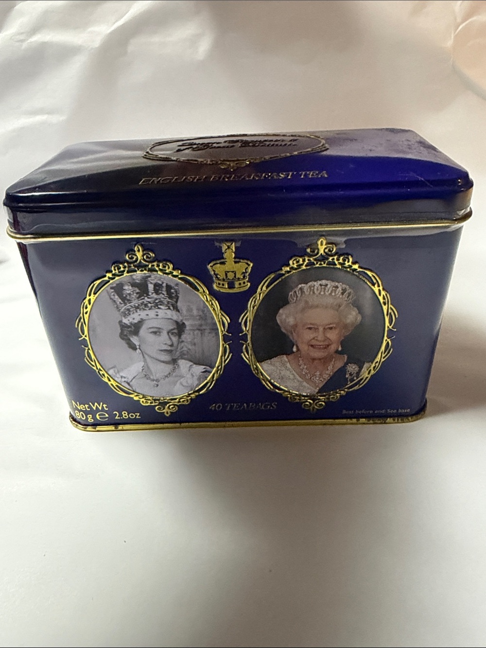 Commemorative Royal Portrait Tea Tin - Deep Royal Blue & Gold